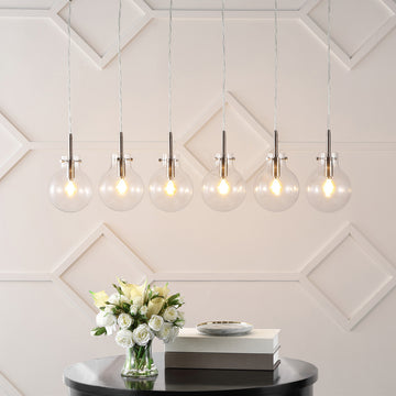 Harlow 40.5" Modern Contemporary Round Glass/Iron LED Linear Pendant - JONATHAN Y